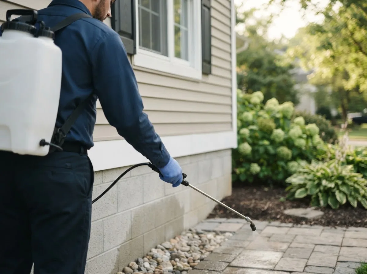Pest control technician inspecting a home in North Lawrence, NY